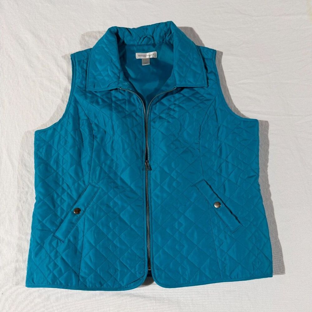 Christopher & Banks Teal Quilted Vest Size L Full Zip Diamond Quilt Barn